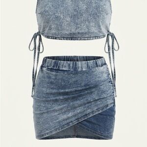 Denim-Look Blue Wrap Mini Skirt - Women's